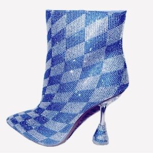Gianni Bini Checkered Rhinestone Heeled Booties